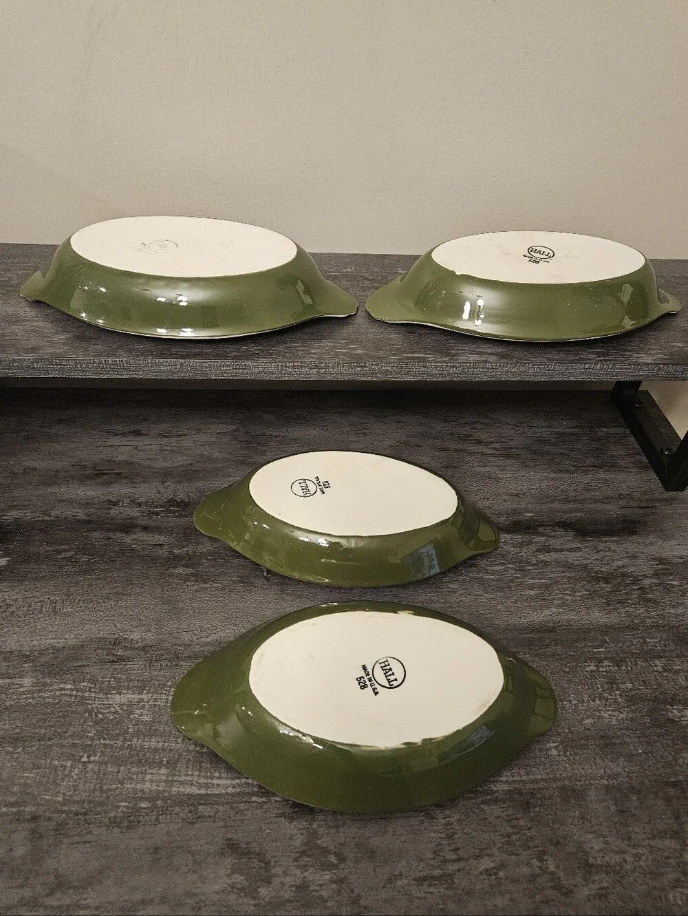 VTG Hall China 528 Olive Green Oval Au Gratin Baking Dishes - Set of 4